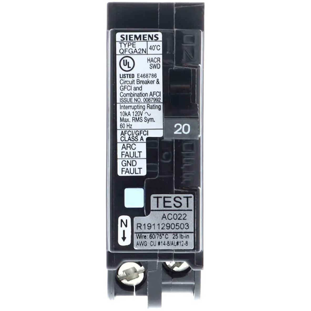 Siemens Q120DFN 20A 120V 1-Pole Dual Function AFCI/GFCI Breaker