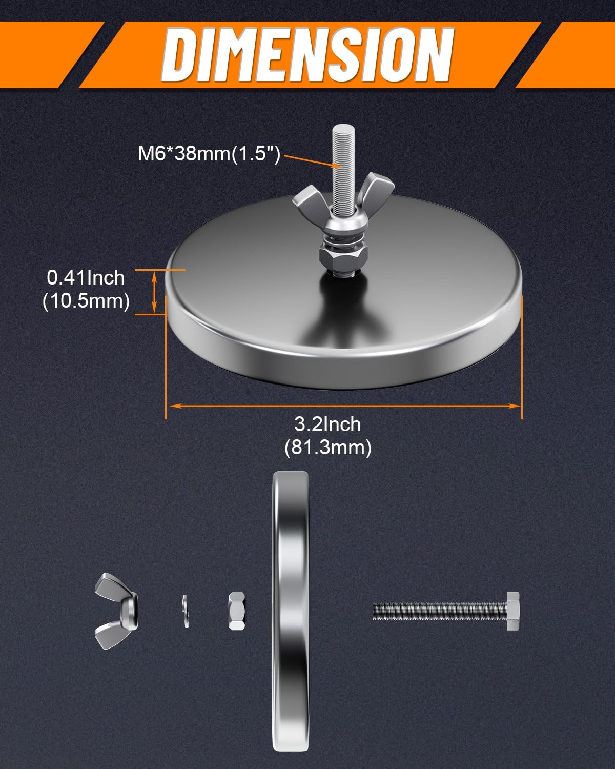 Round Base Magnet 2 Pack 3.2″ 100LBS+ Heavy Duty with Bolt