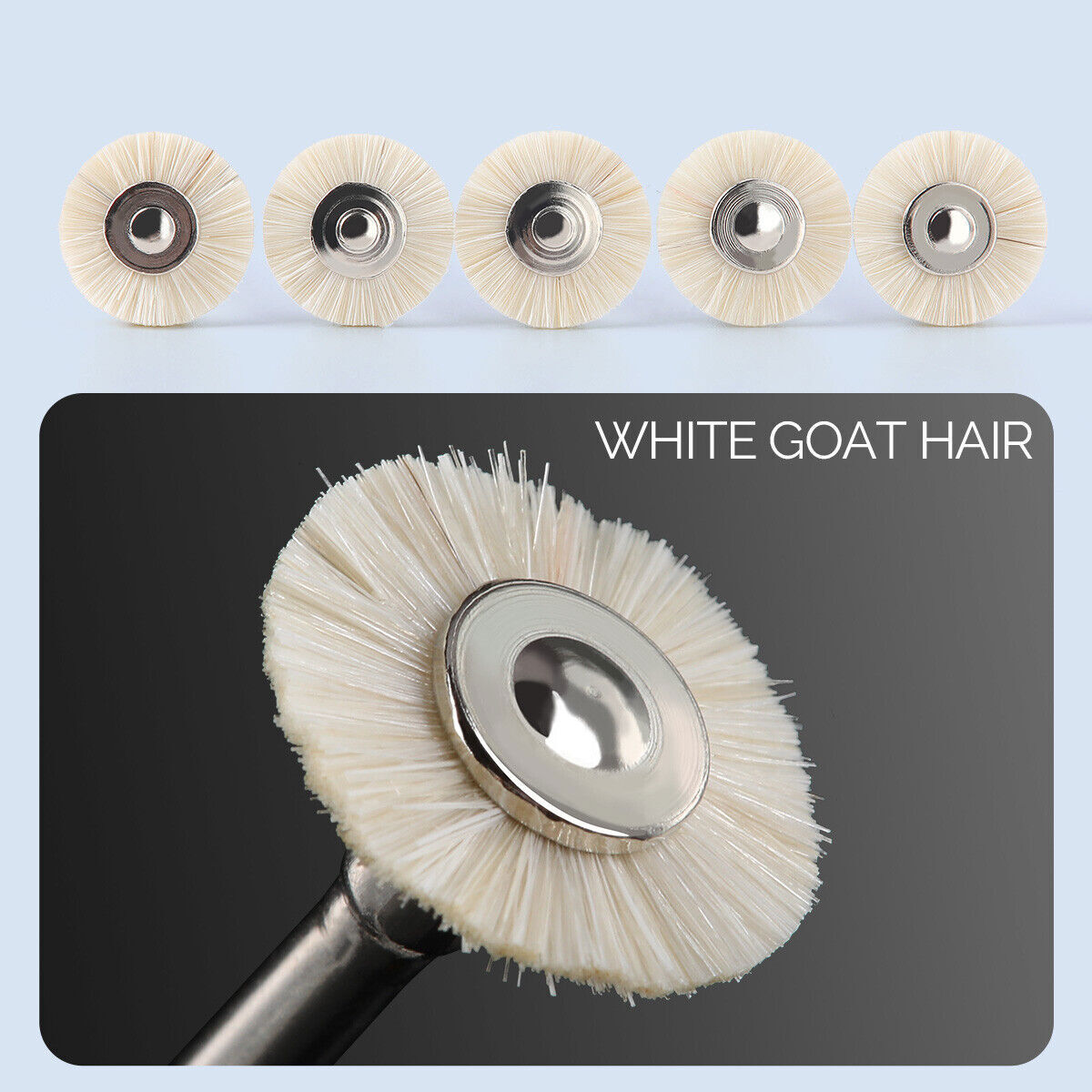 Rueda de cepillo de pulido dental RA 2.35mm cabello blanco de cabra/fieltro/algo