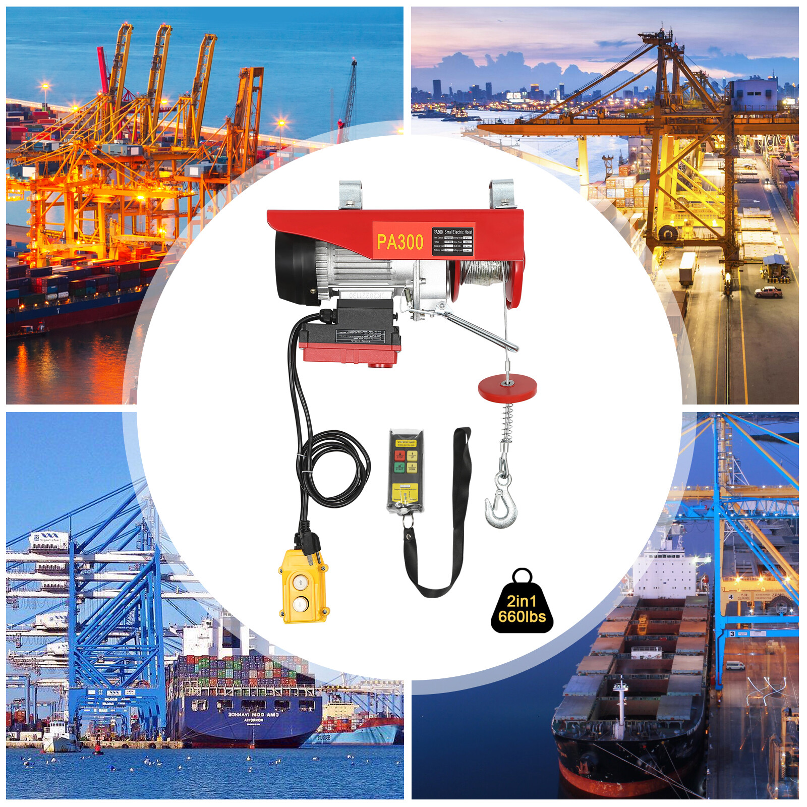 Electric Hoist 660LBS with Wireless Remote Control & Single/Double Slings Winch