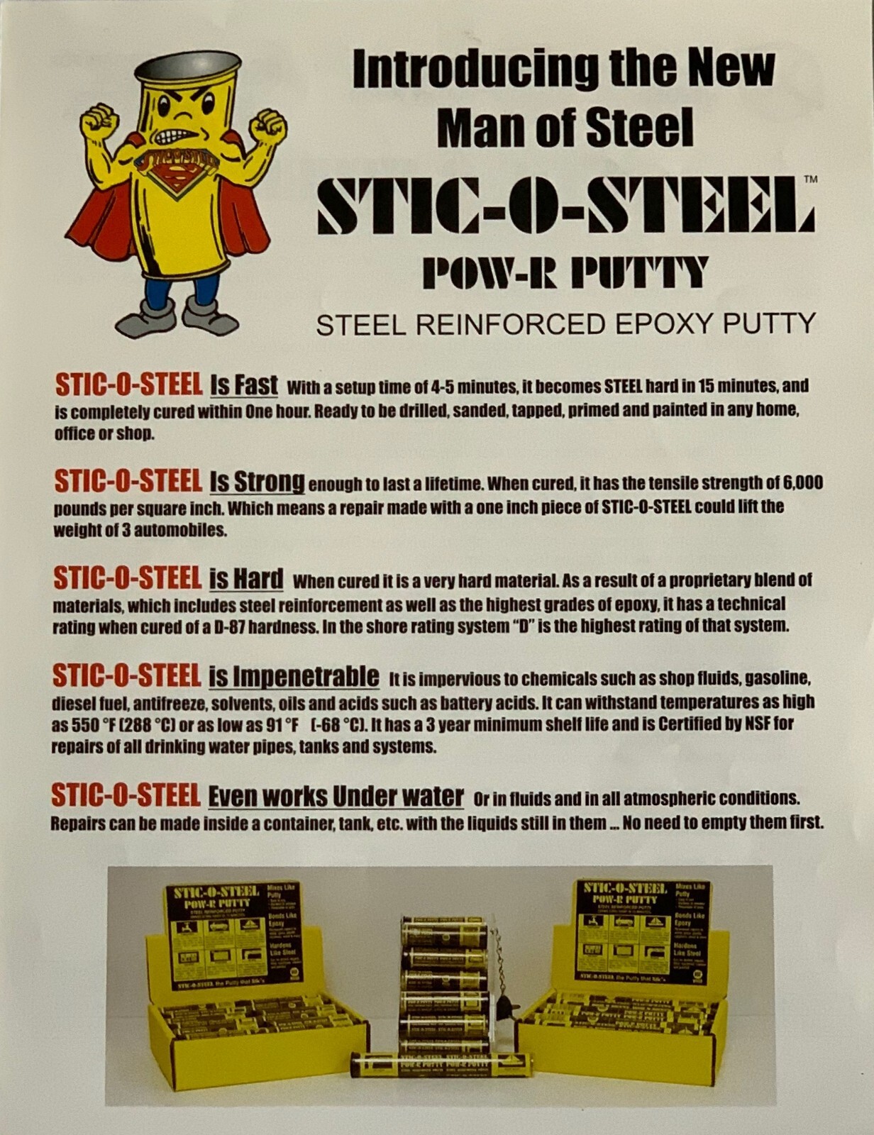 STIC-O-STEEL Pow-R Putty Steel Reinforced Epoxy Putty – 2 oz. (SS2)