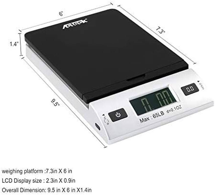 A-CK65BS 65Lbx0.1Oz Digital Shipping Postal Scale with Batteries and AC Adapter,
