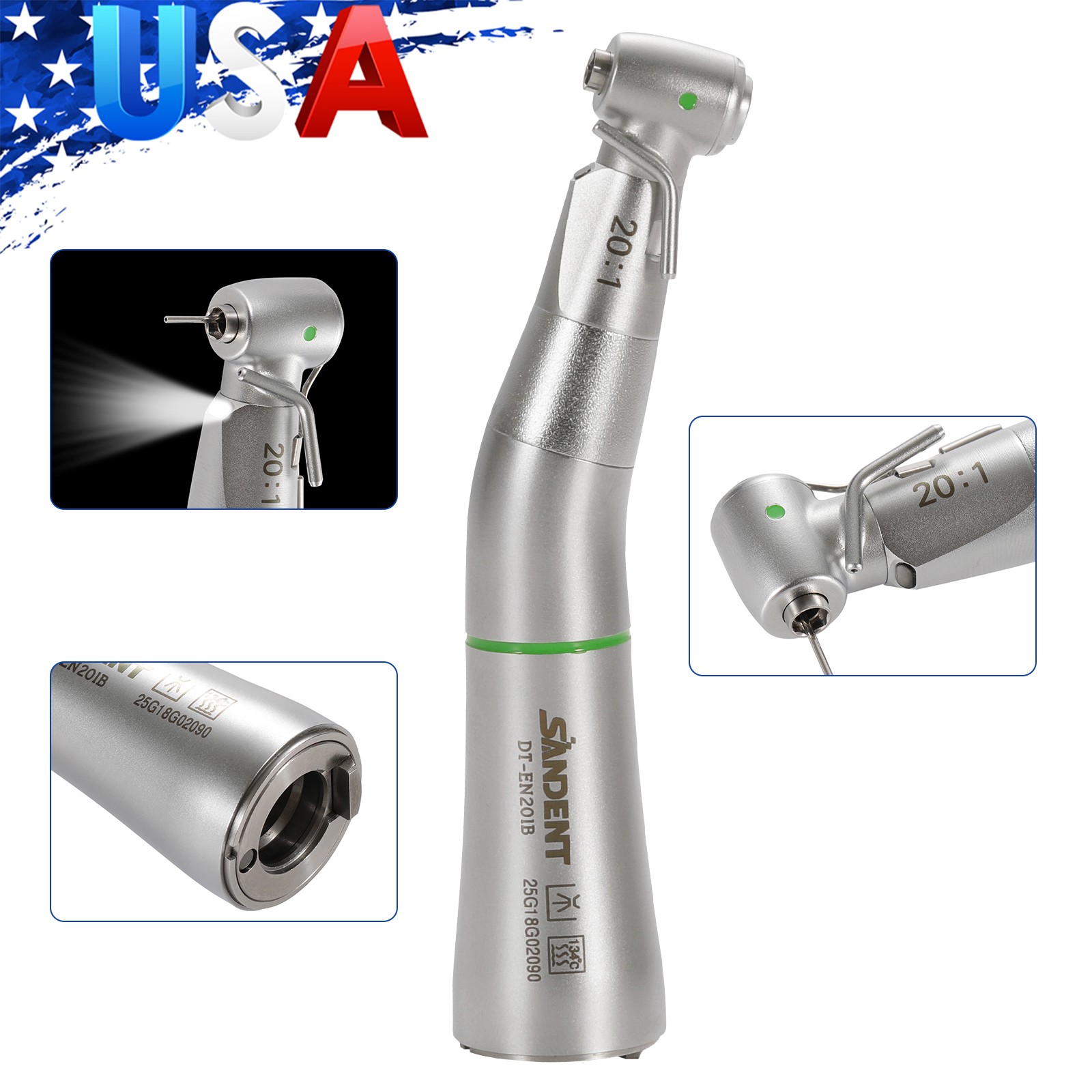 LED SANDENT 20:1 Contra Angle Fiber Optic Electric Handpiece External Spray
