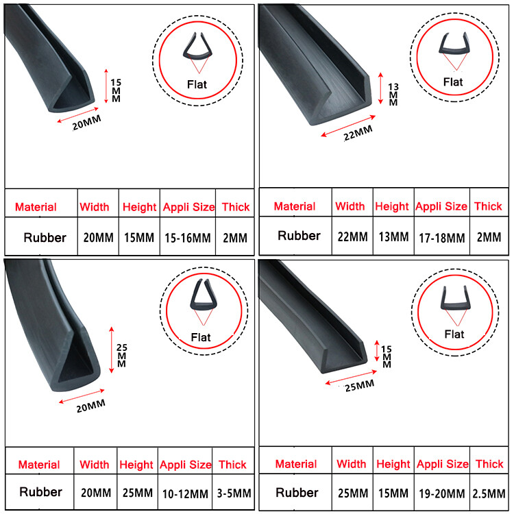 Rubber Sealing Strip with Flat Corner Grooves and U-Shap Impact Insulation Black