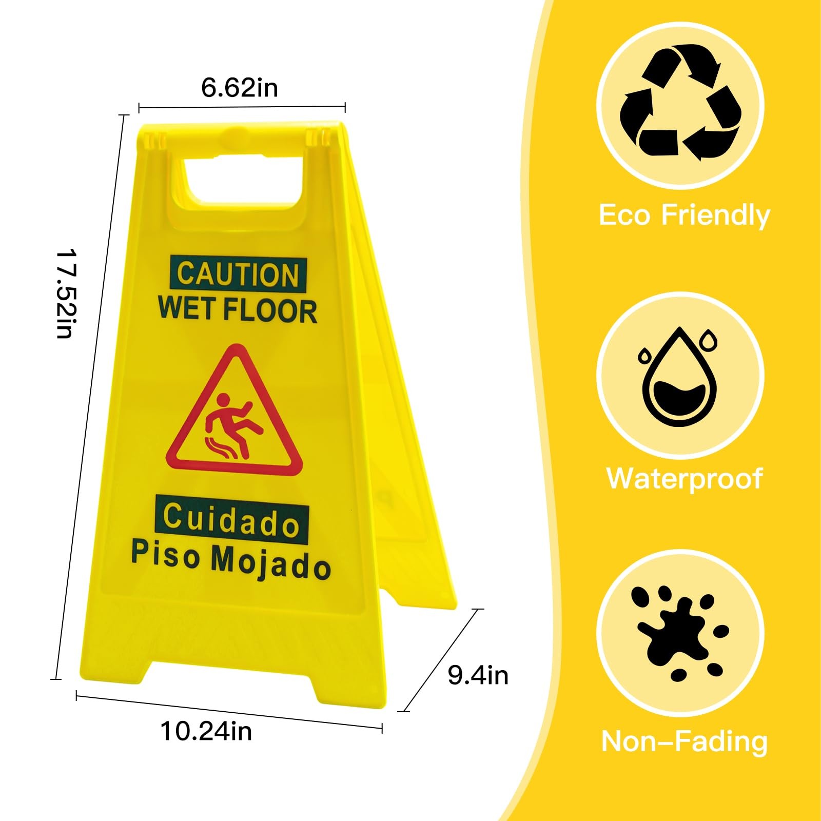 2-Pack Caution Wet Floor Sign, 17.5″ Height, Bright Yellow, Double-Sided Folding