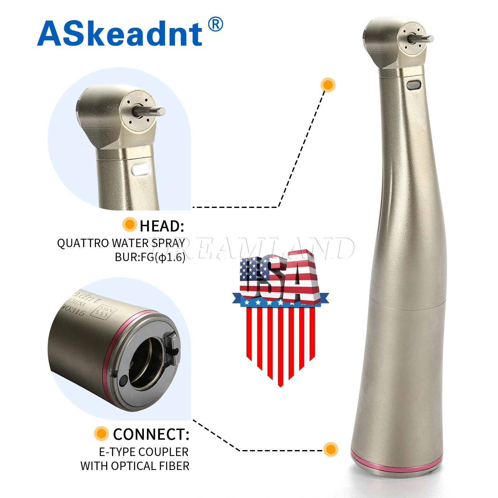 ASkeadnt Mini Head High Speed Attachment Contra Angle 1:5 Electric
