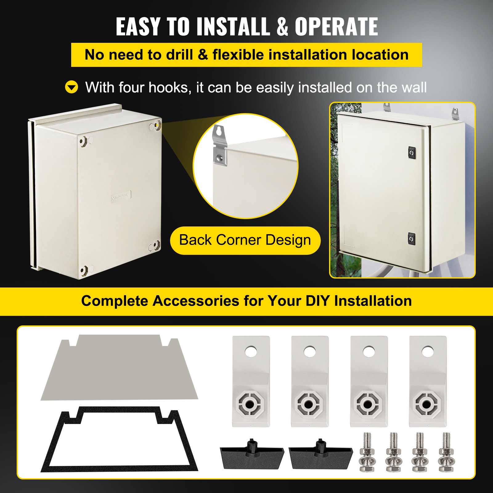 VEVOR 20x16x8″ Fiberglass Electrical Enclosure NEMA Type 3 IP65 Junction Box