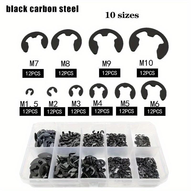 120PCS Black Stainless Steel Snap Ring E-Clip Circlip Washer Assortment Set