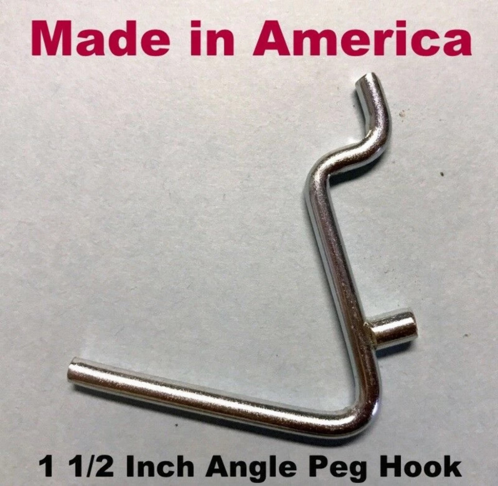 (20 PACK) Angle 1 1/2″ Metal Peg Garage Hanger Hooks. 1/8 to 1/4 Inch Pegboard