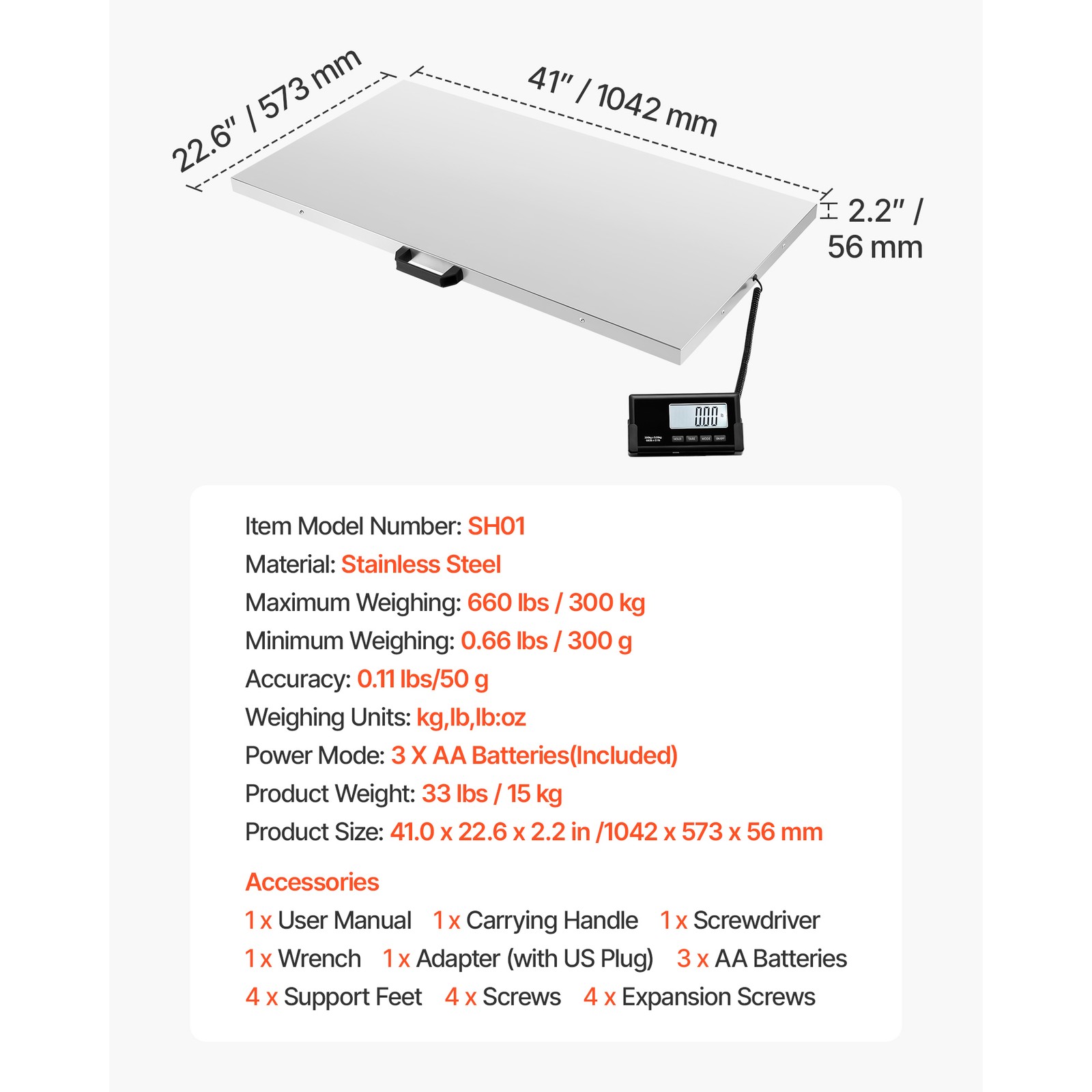 Uimoso 660lbs Digital Shipping Scale Stainless Steel LCD Digital Livestock Scale