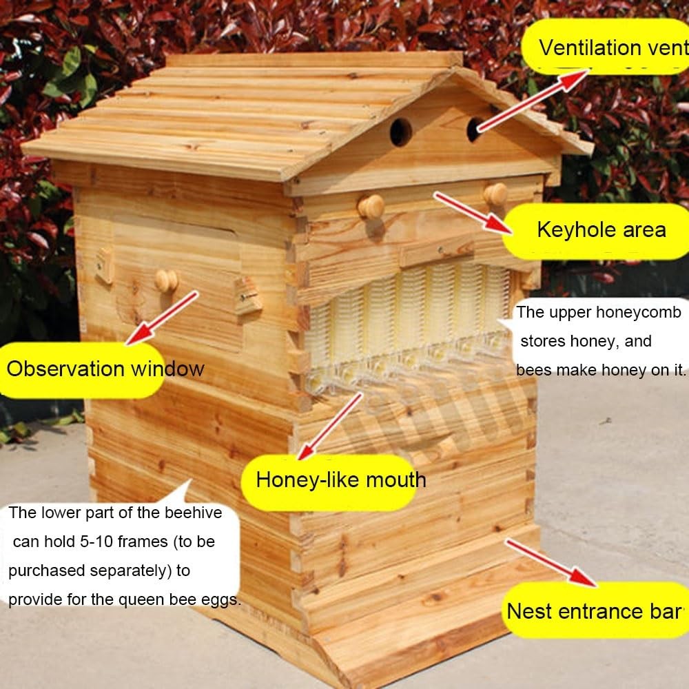 Auto Ooze Honey Beehive Box Wooden Beehive House with 7 AutomaticBeehive Frames