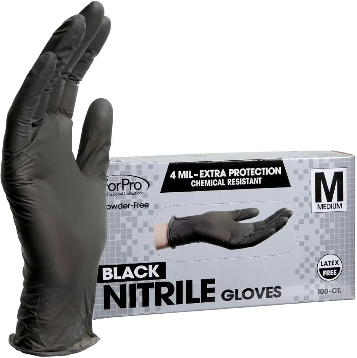 Set of 1st Choice Black Nitrile Disposable 3 Mil XL/Forpro Black M Nitrile 4 Mil