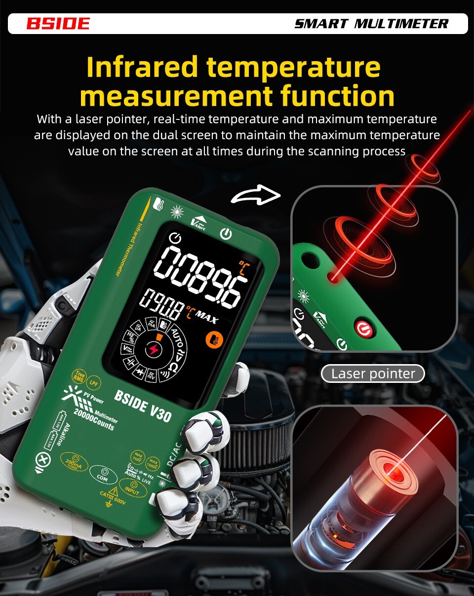 Photovoltaic Multimeter mV/uA IR Thermometer Test Pen TRMS Li-Battery Color LCD