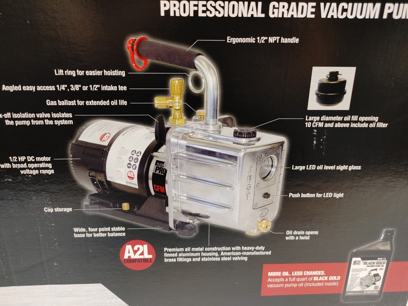 JB Industries DV-240DC Vacuum Pump, 8.4 CFM 1/2 hp DC Motor Platinum Pro DC 8.4