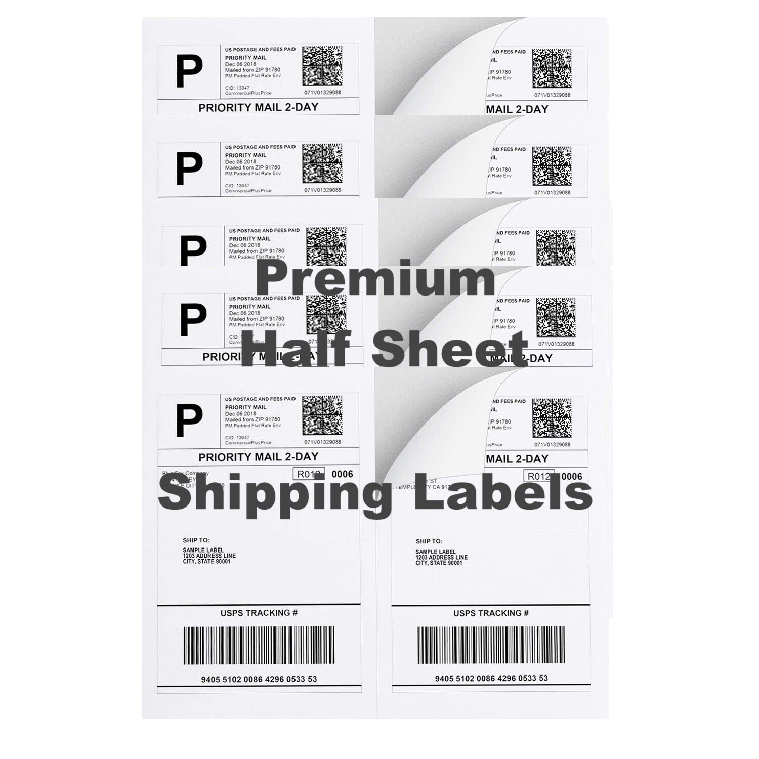 50-8000 Shipping Labels 8.5″ x 5.5″ Half Sheets Blank Self Adhesive 2 Per Sheet