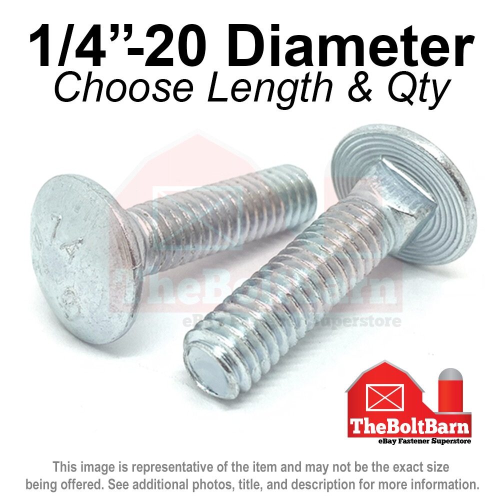 1/4″-20 Grade A 307A Full Thread Square Carriage Bolts Zinc (Pick Length & Qty)