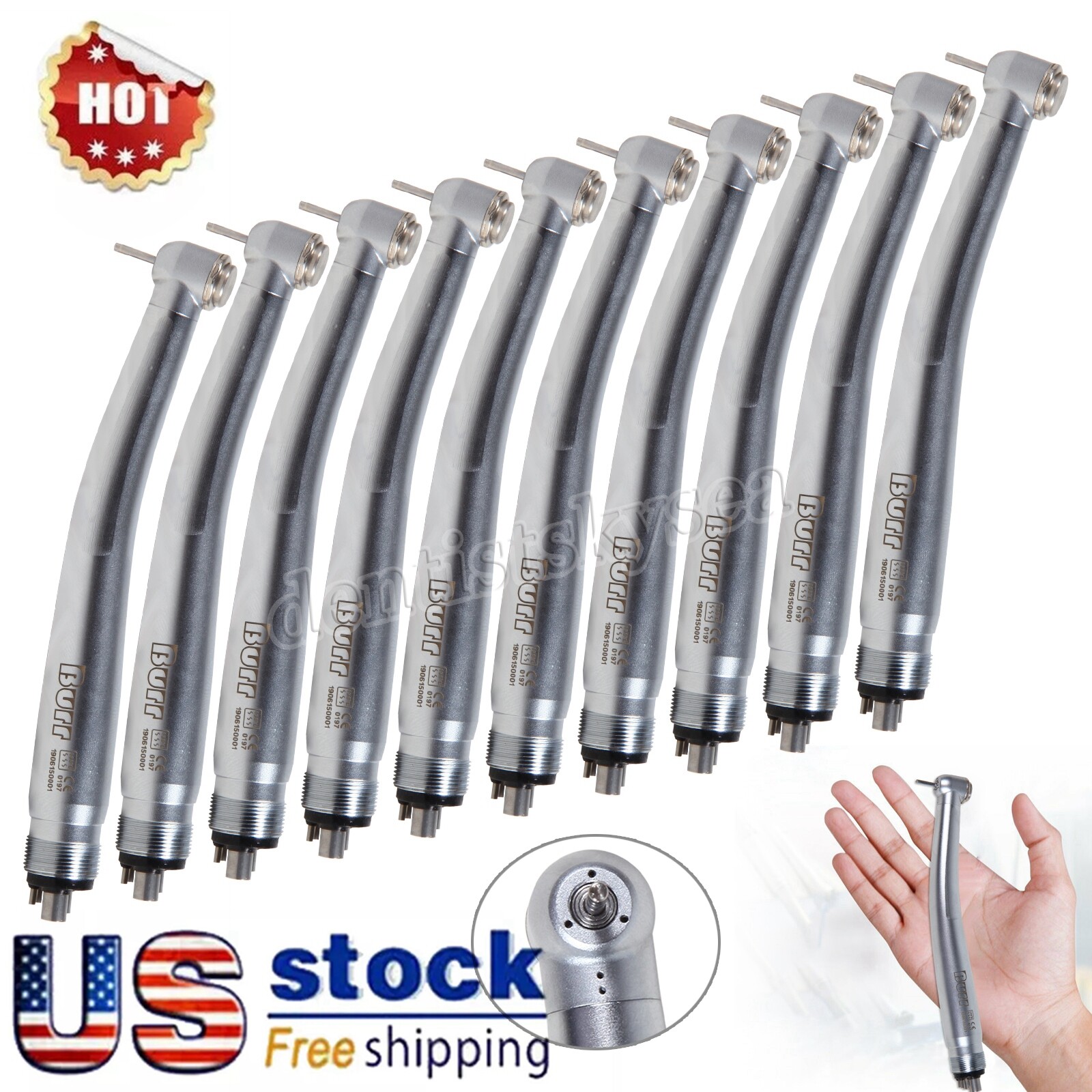 10X NEW Dental High Speed Turbine Handpiece Push Button 4 Hole U3BM