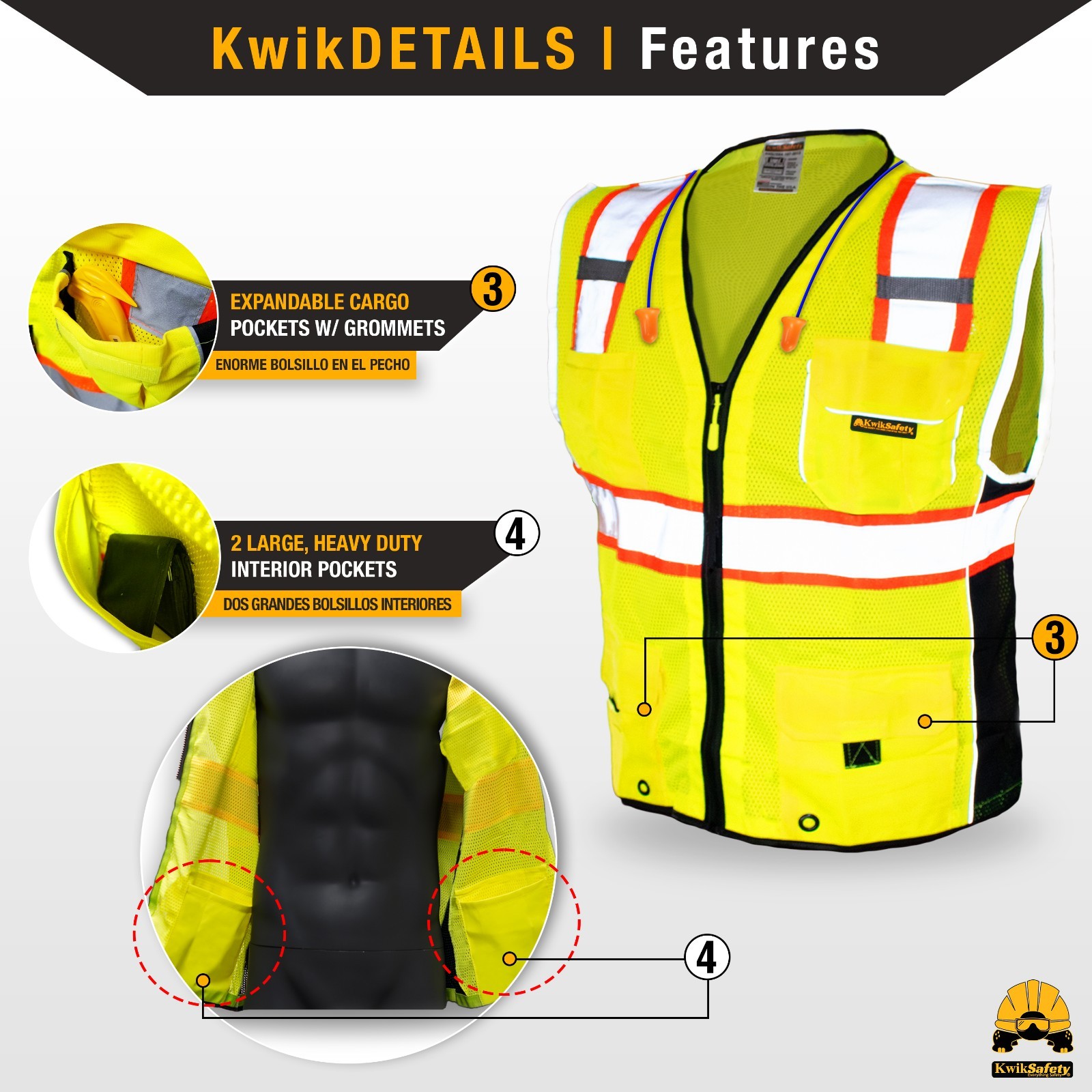 KwikSafety CLASSIC (2 PACK) Safety Vest Class 2 Hi Vis Reflective ANSI PPE