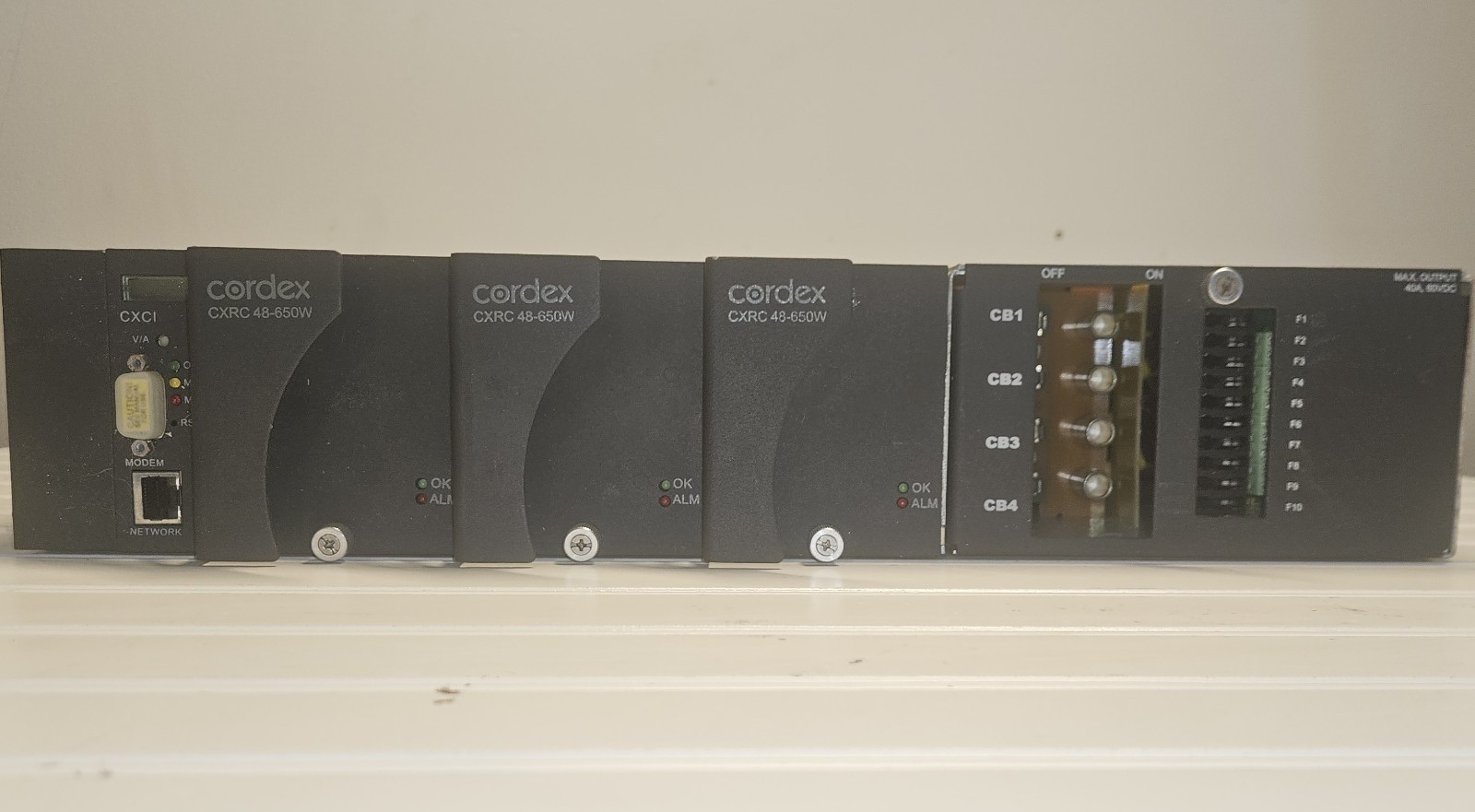 ALPHA / ARGUS 48VDC CORDEX 1.9kW RECTIFIER SHELF SYSTEM 120/240VAC IN 48VDC OUT