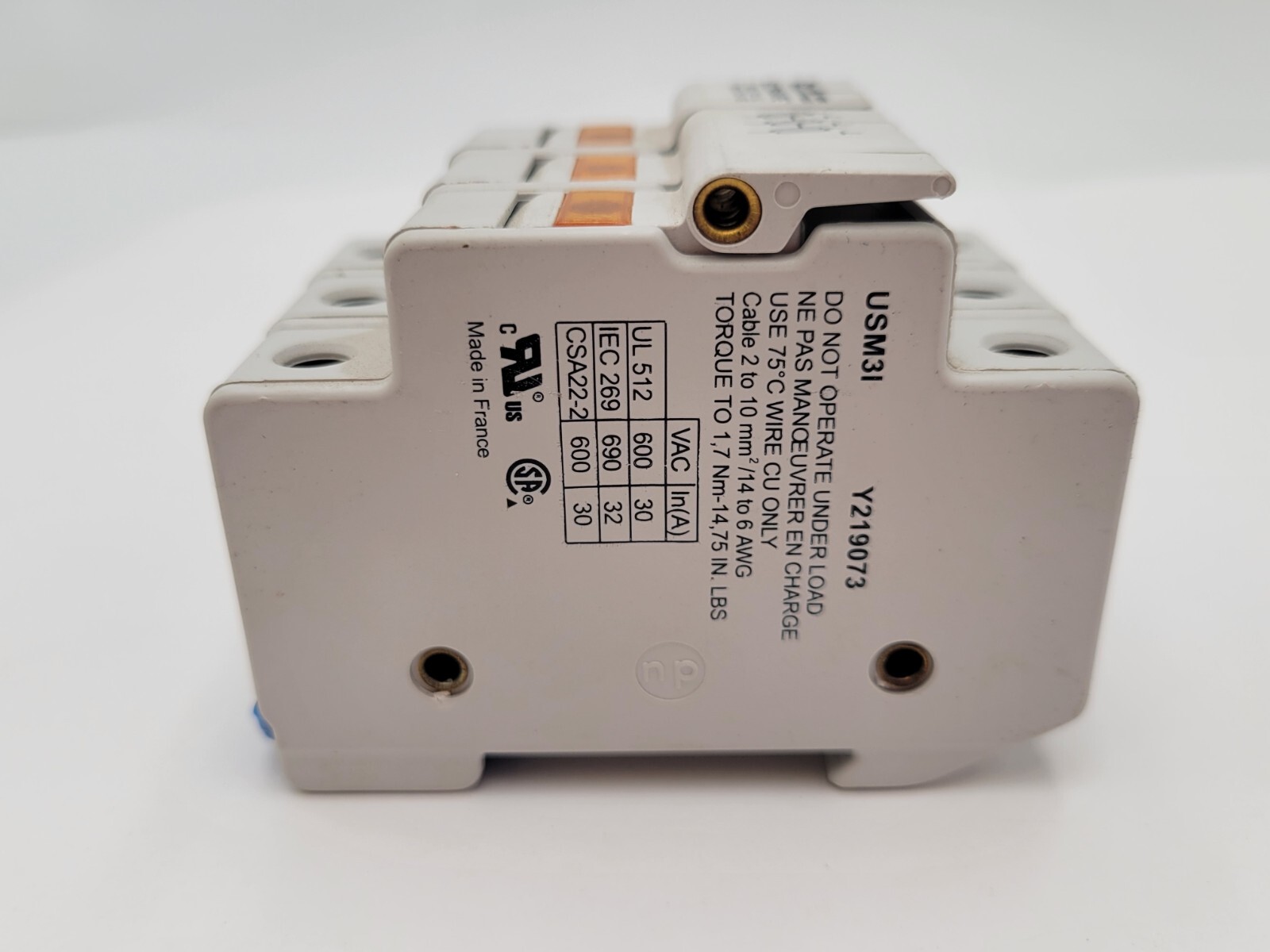 Ferraz Shawmut USM3I Y219073 Ultrasafe Fuse Holder 30/32 Amp 600 Volt AC 3 Pole