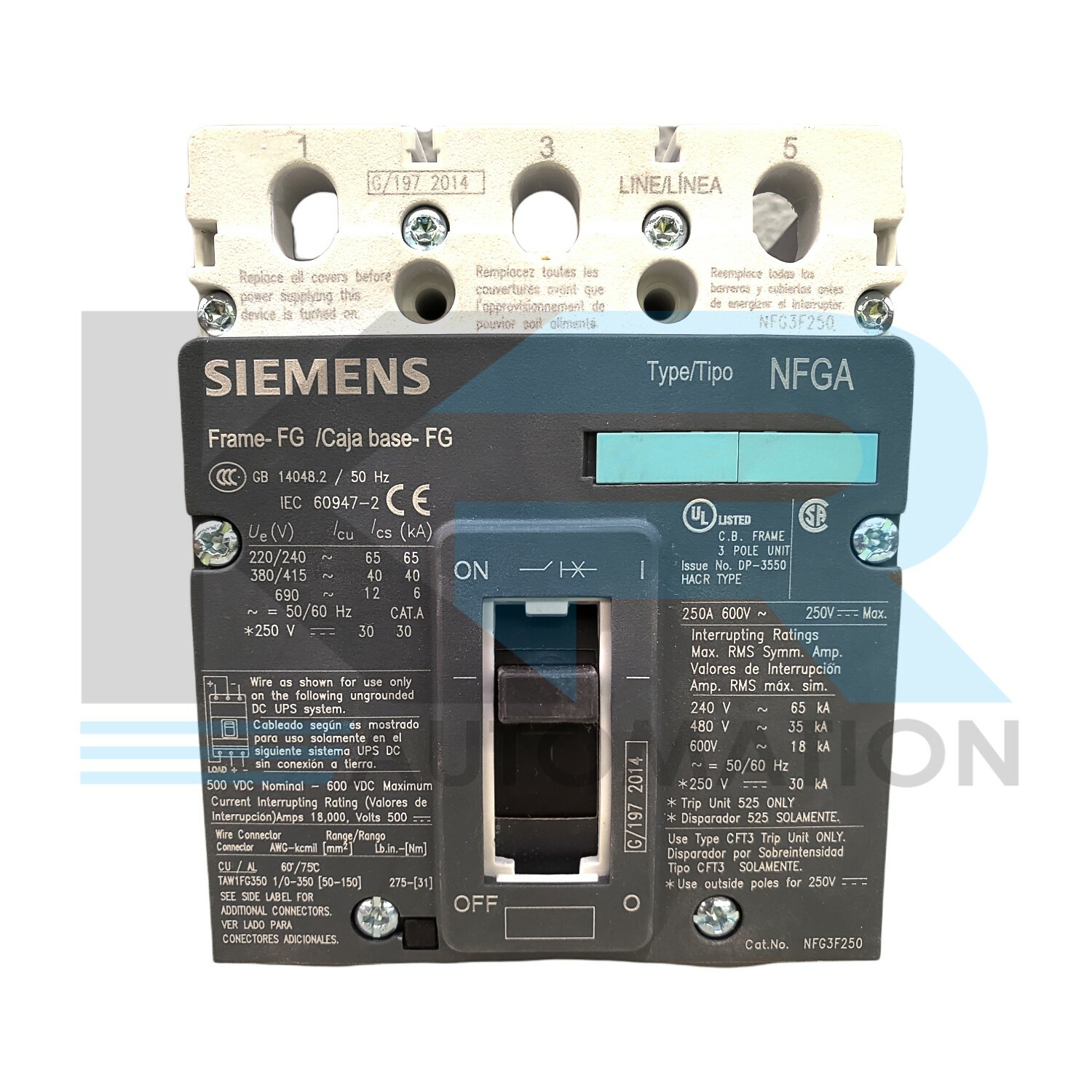 NEW Siemens NFG3F250 Circuit Breaker 250A 600VDC Frame Only