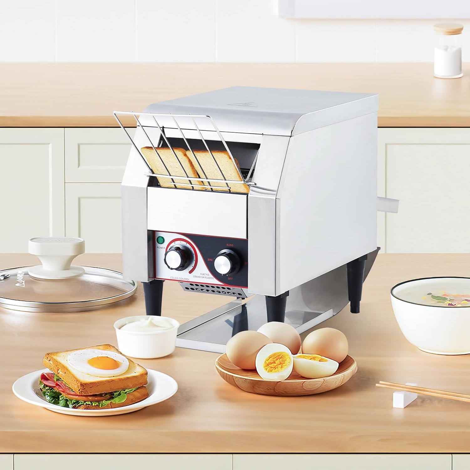 Garvee Commercial Toaster Conveyor 150Slices/H Stainless Steel 7Speed Adjustable