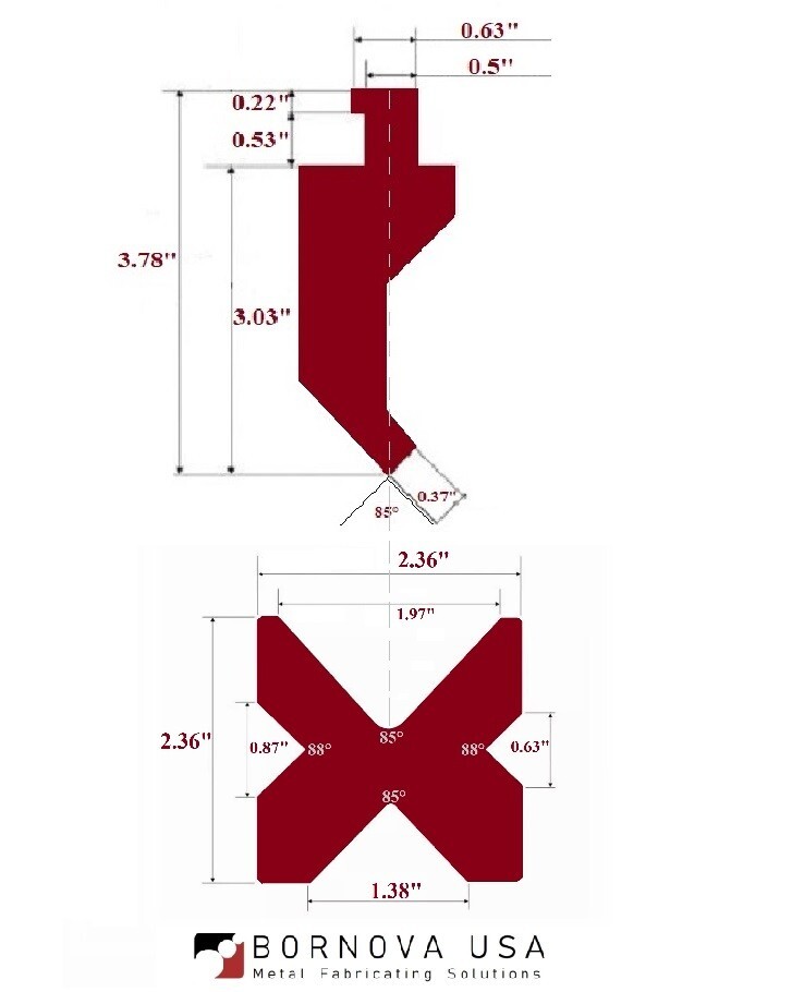 NEW 8 ft. American Type Press Brake Punch (Height: 3.03″) & 4-Way Die (2.36″sq)