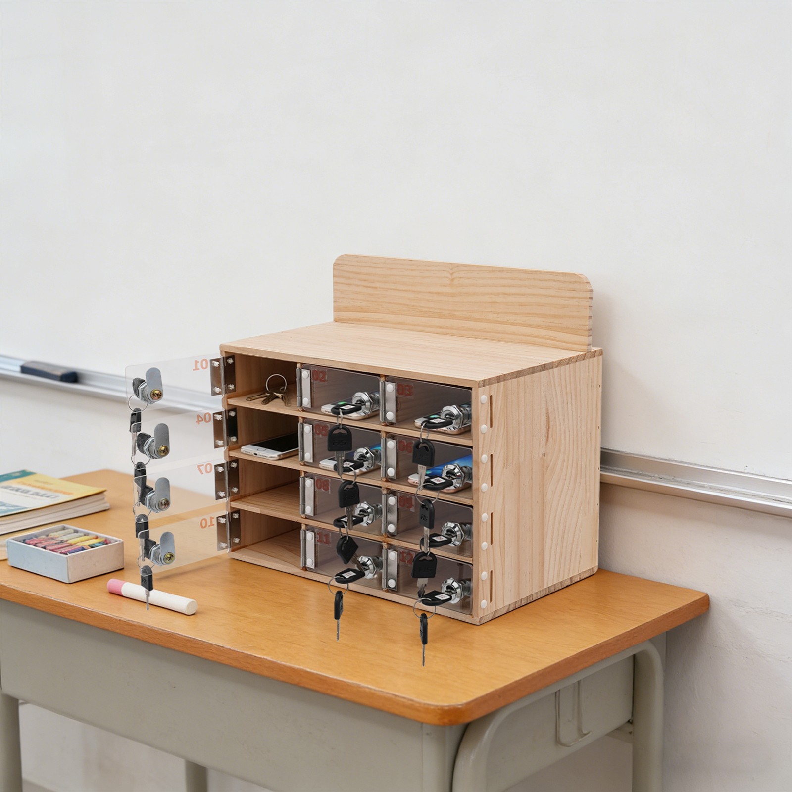 12.76*7.4*9.02in Acrylic And Wood Cell Phone Storage Cabinet With Locks And Keys