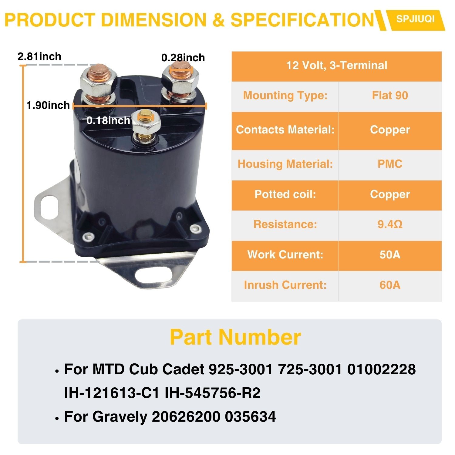 12V Starter Solenoid 925-3001 for Cub Cadet 108 109 128 1712 1806 1810 1811 1812
