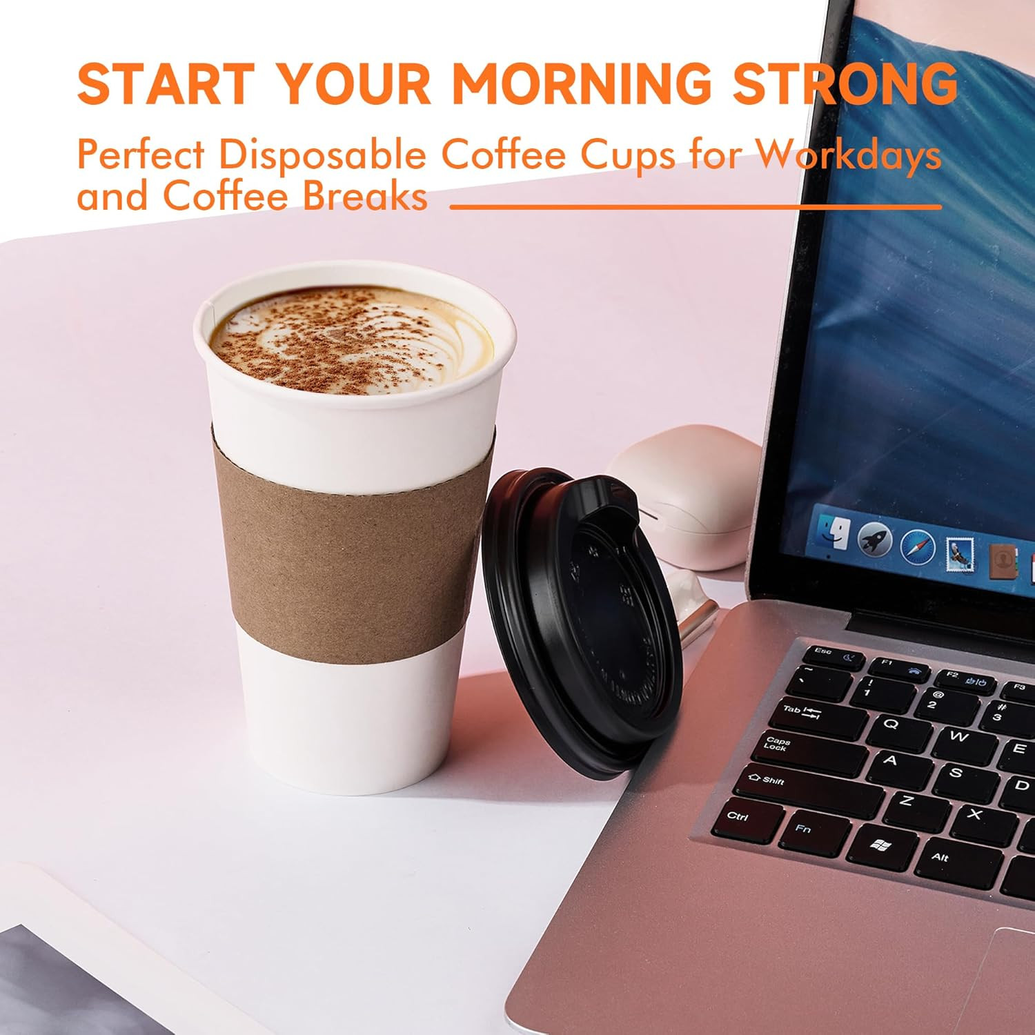 100 Pack 12 Oz Disposable Coffee Cups with Lids and Sleeves, Paper Coffee Cups f