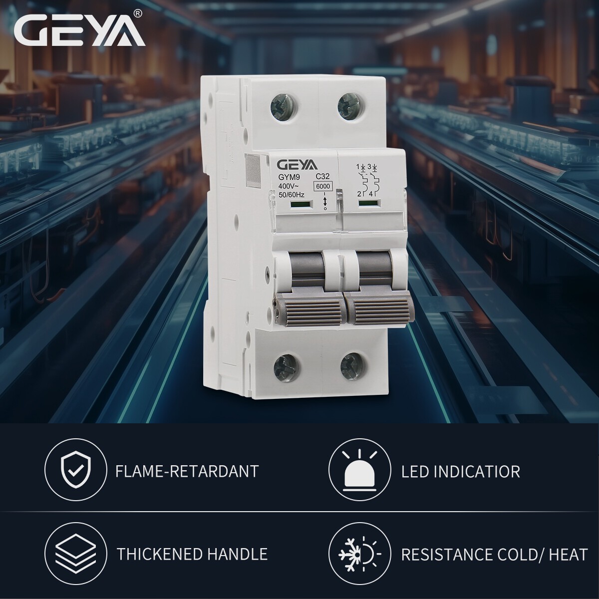 GEYA AC Mini Circuit Breaker MCB 2P 6/10/16/25/32/40/50/63A 6kA C Curves Switch