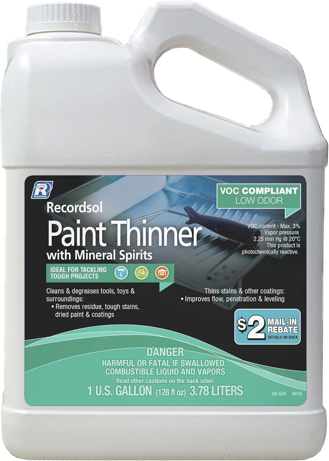 1 Gallon Recordsol Paint Thinner with Mineral Spirits – Low Odor, VOC Compliant