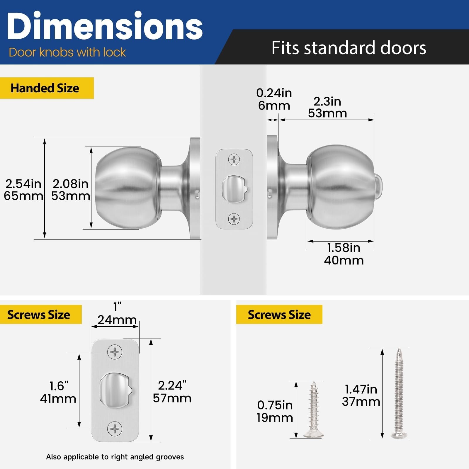 6 Pack Keyed Entry Door Knob with Lock and Key, Exterior and Interior Door Kn…