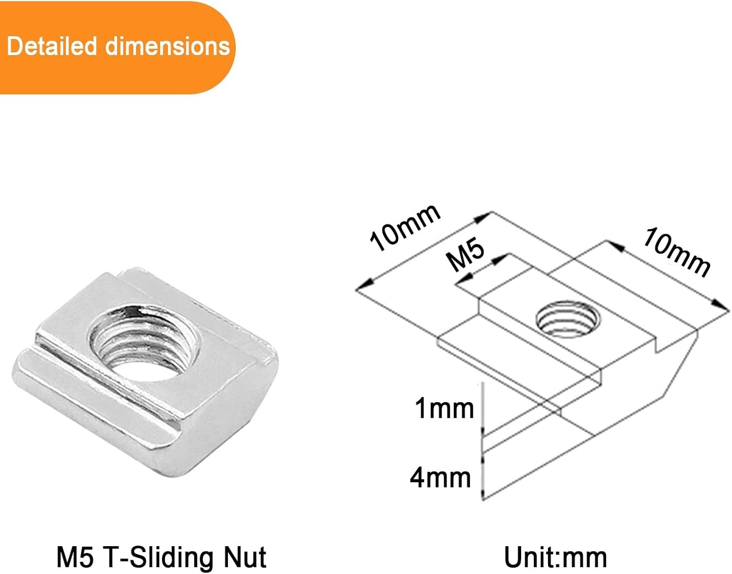 100pcs M5 Hammer Head T-Nuts – Polished Carbon Steel for T-Slot Profiles