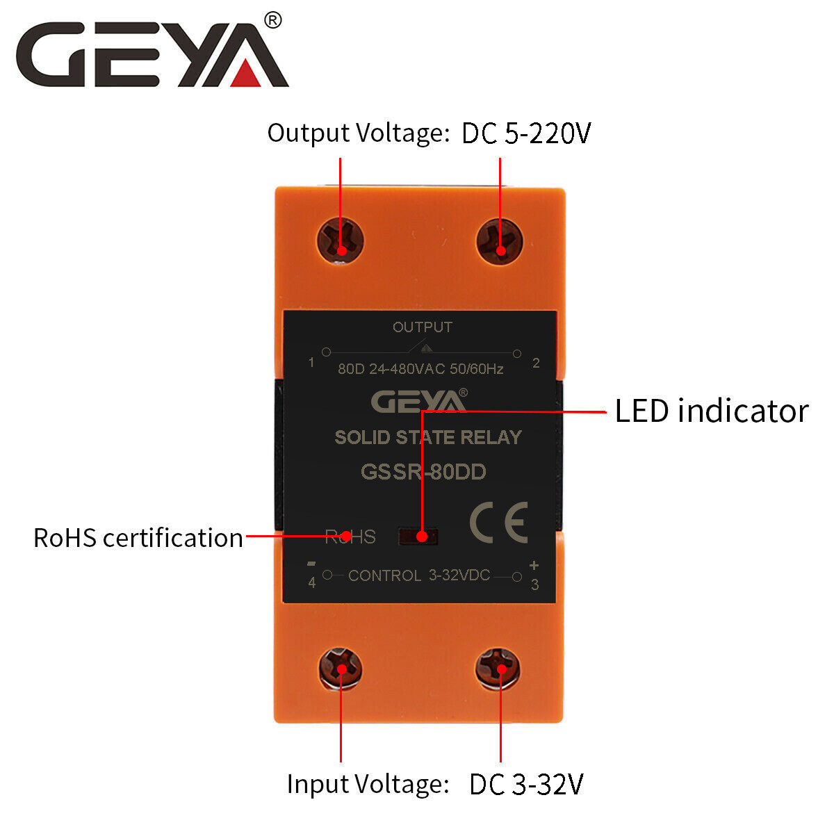 GEYA Solid State Relay SSR-10/25/40/60/80/100/120DD 3-32DC to 5-220DC &Radiator