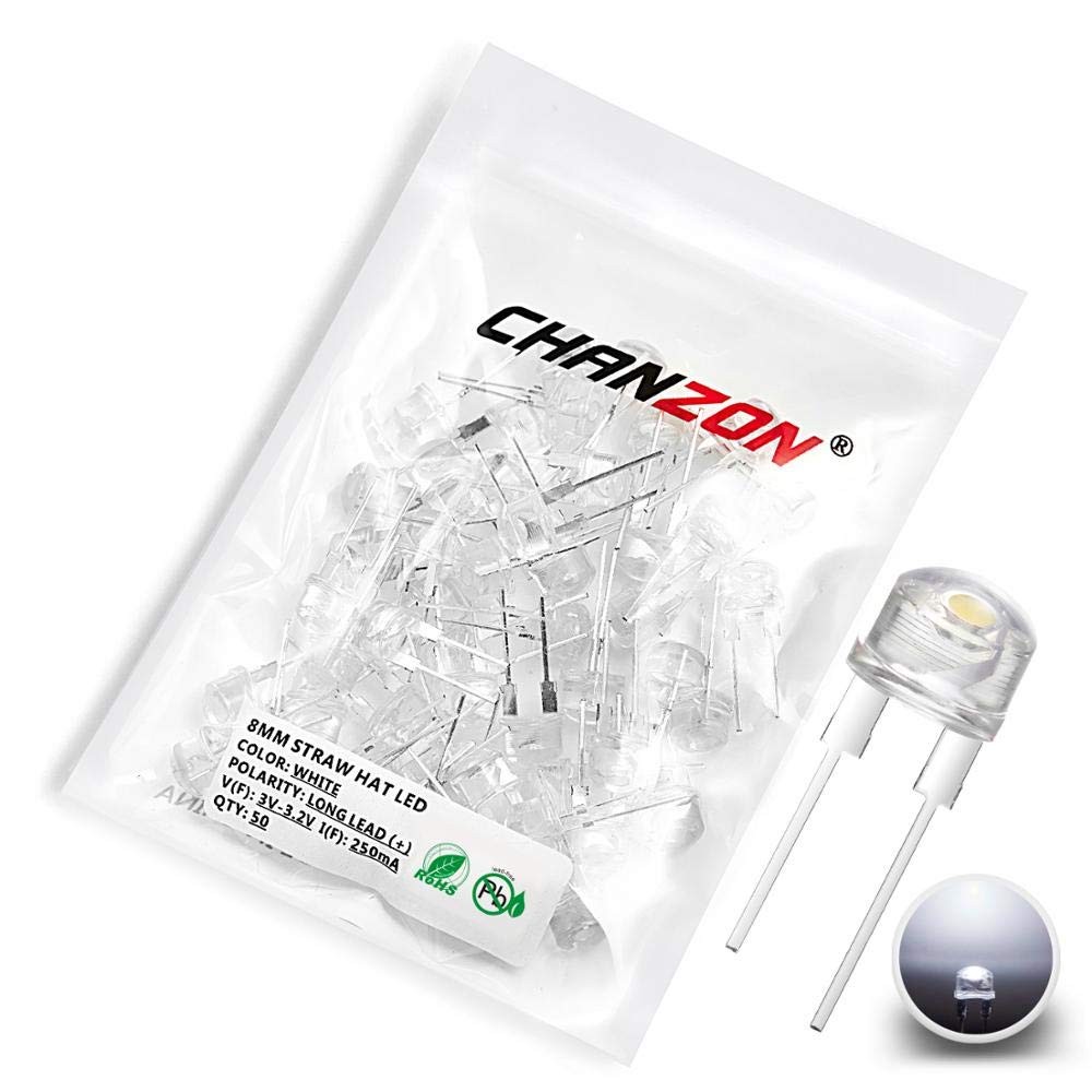 CHANZON 50 pcs 8mm White LED Diode 50 Count (Pack of 1), A) (50pcs)