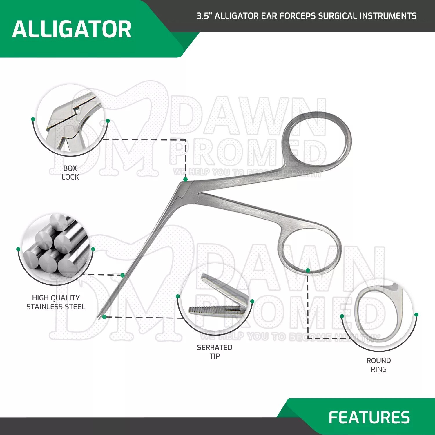 3 Hartman Alligator Ear Forceps 3.5» & 5.5» & 6.5″ Set ENT Inst German Grade