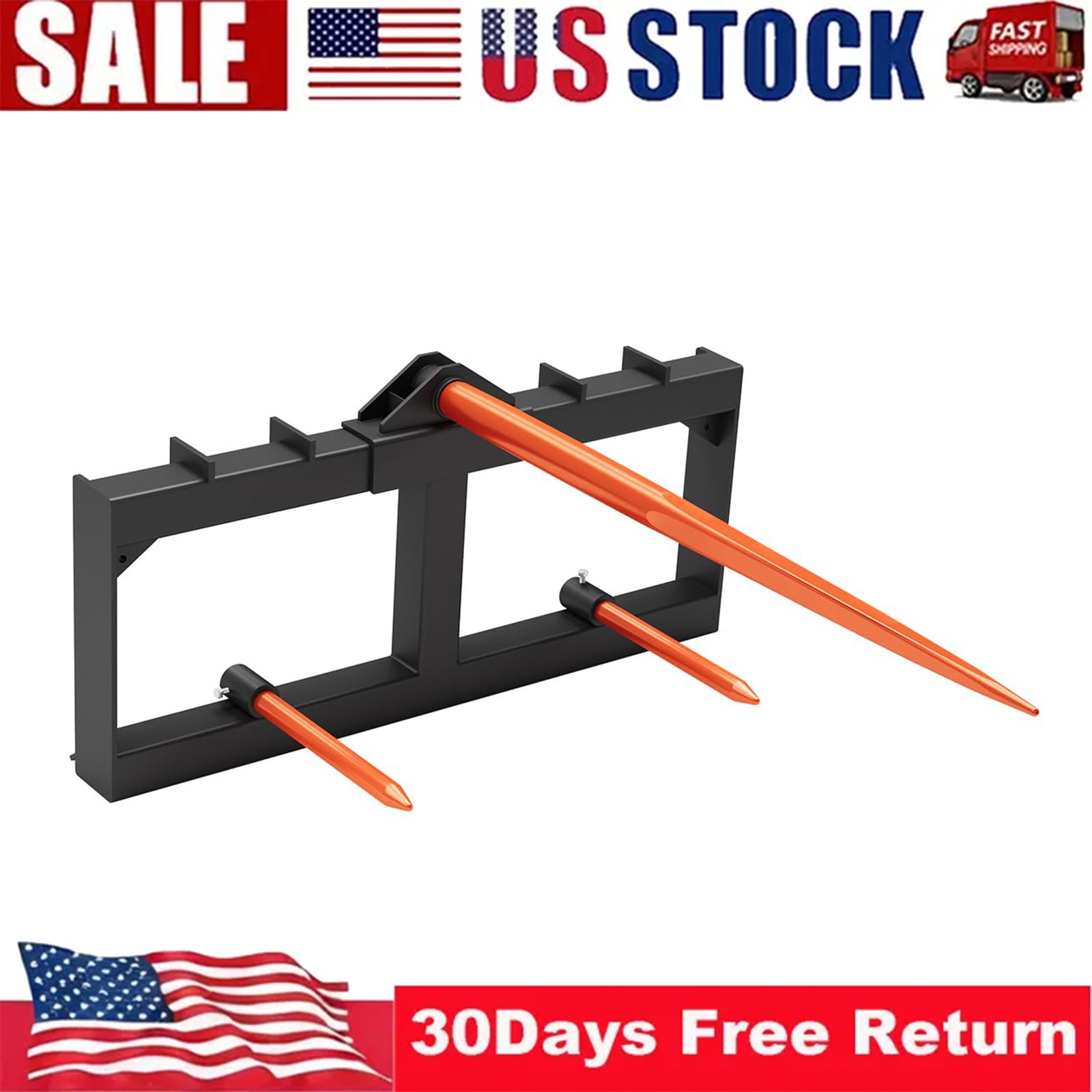 49” Heavy Duty Skid Steer Hay Bale Spear Attachment 3000lbs w/Stabilizer Spears