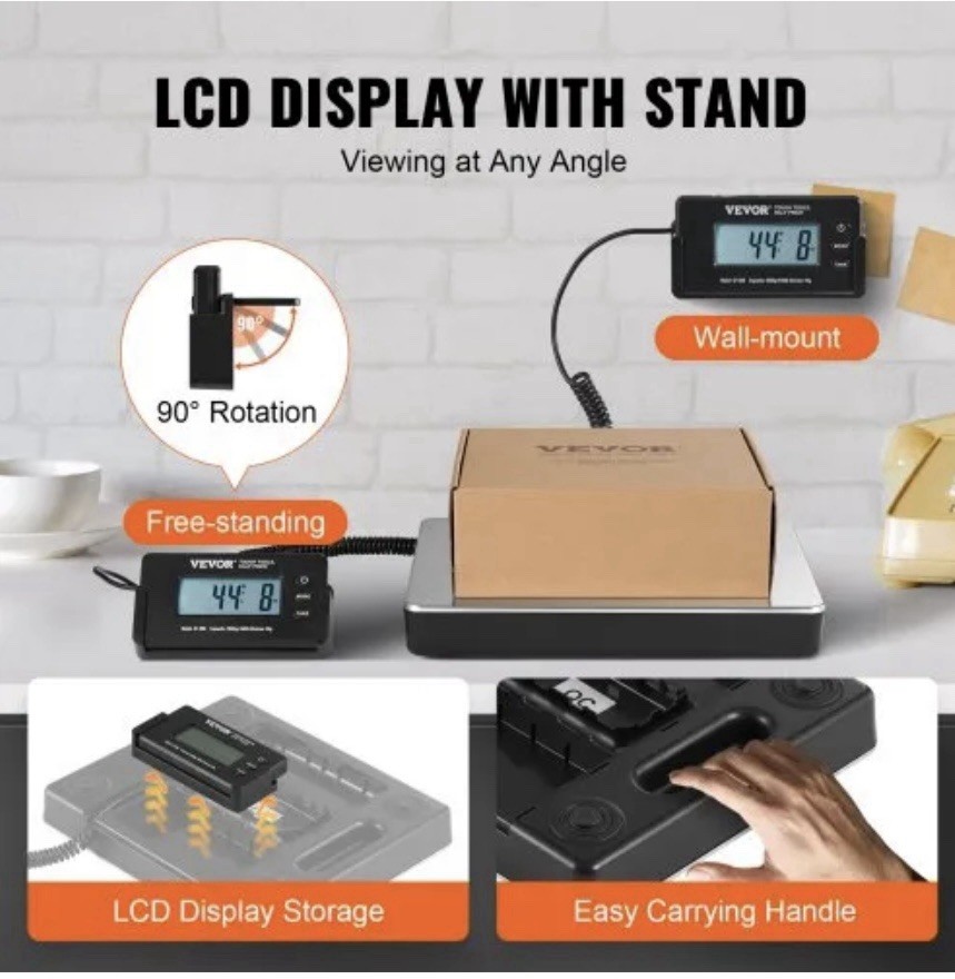 VEVOR 440 lbs x 1.7 oz Shipping Scale Digital Postal Scale AC/DC Package LCD