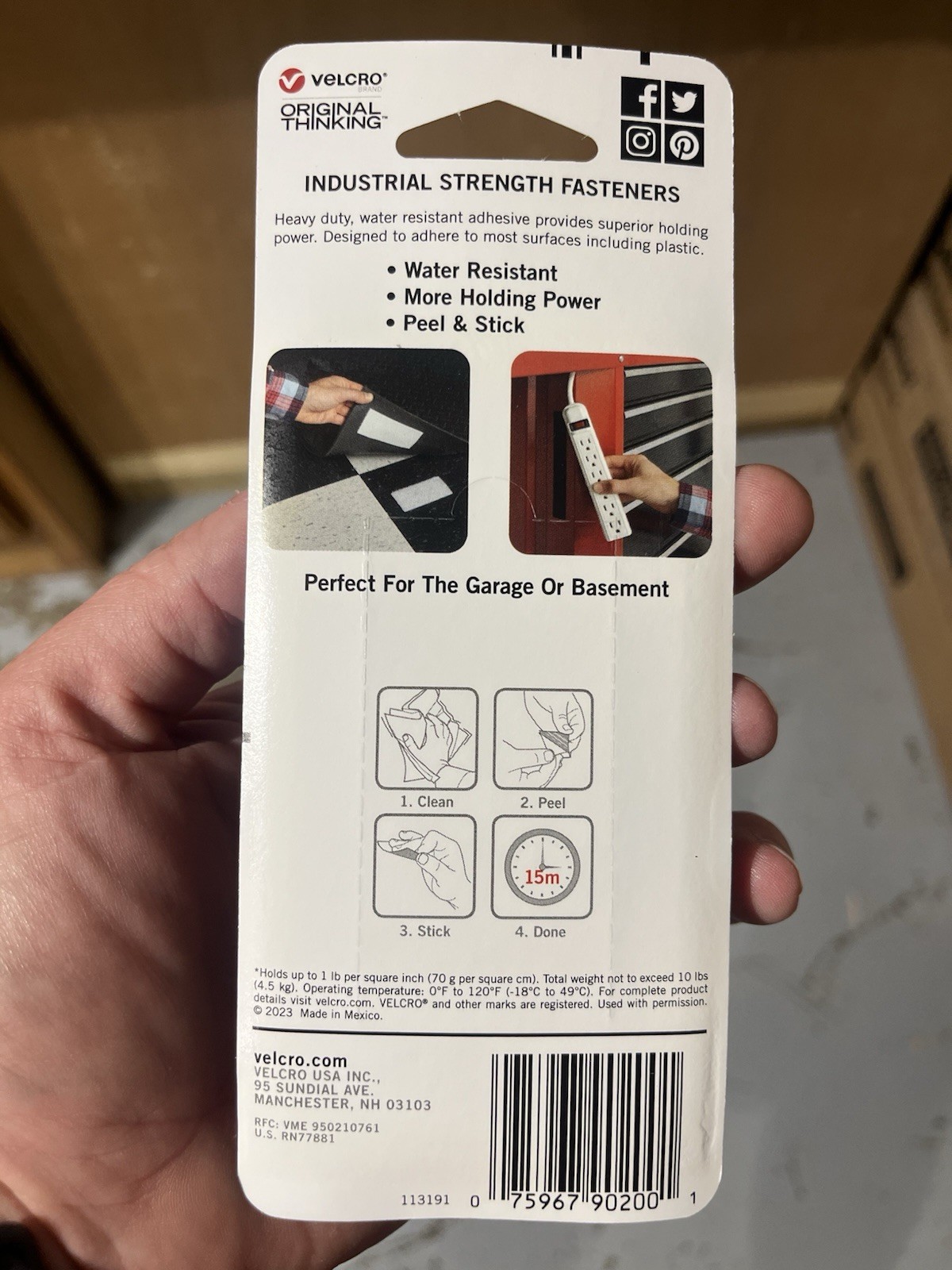 Velcro Brand Strips 2″x4”Industrial Strength Heavy Duty 2ct, Holds 10lbs White