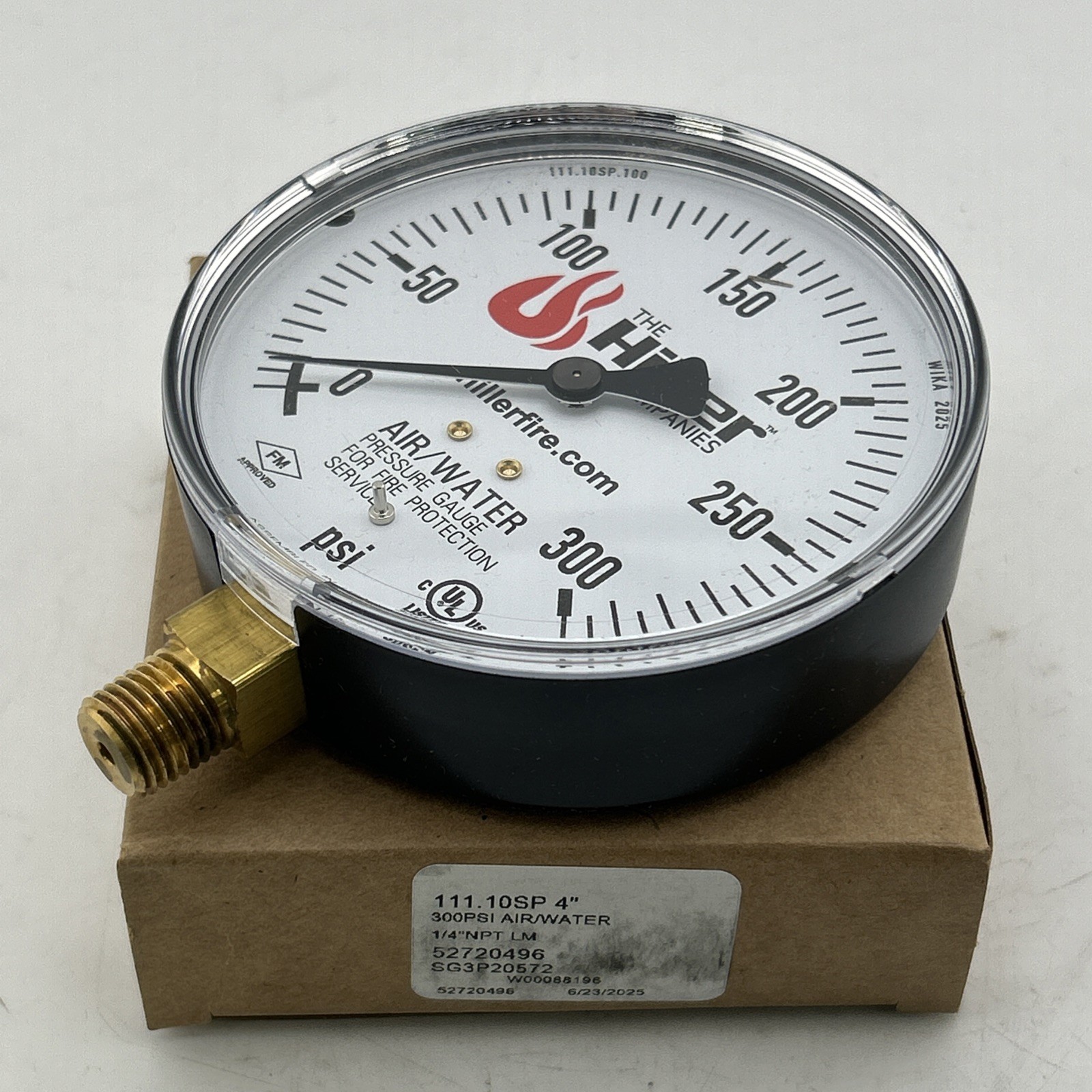 Hiller 111.10SP 4” Air/Water Pressure Guage 0-300psi 1/4” NPT LM
