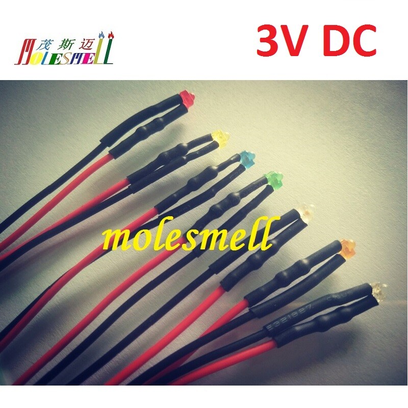 1.8mm 3V Pre-Wired Red Yellow Blue Green White Orange UV Pink Warm white Leds