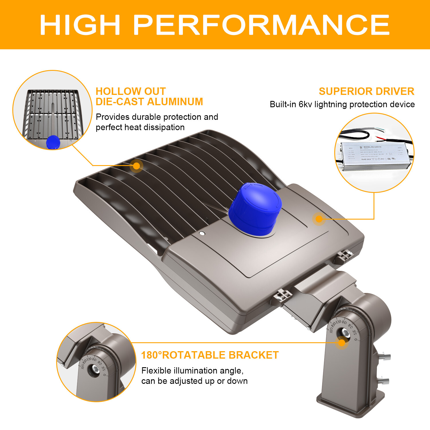 320W LED Parking Lot Light Street Shoebox Pole Lighting Fixture Dusk to Dawn DLC