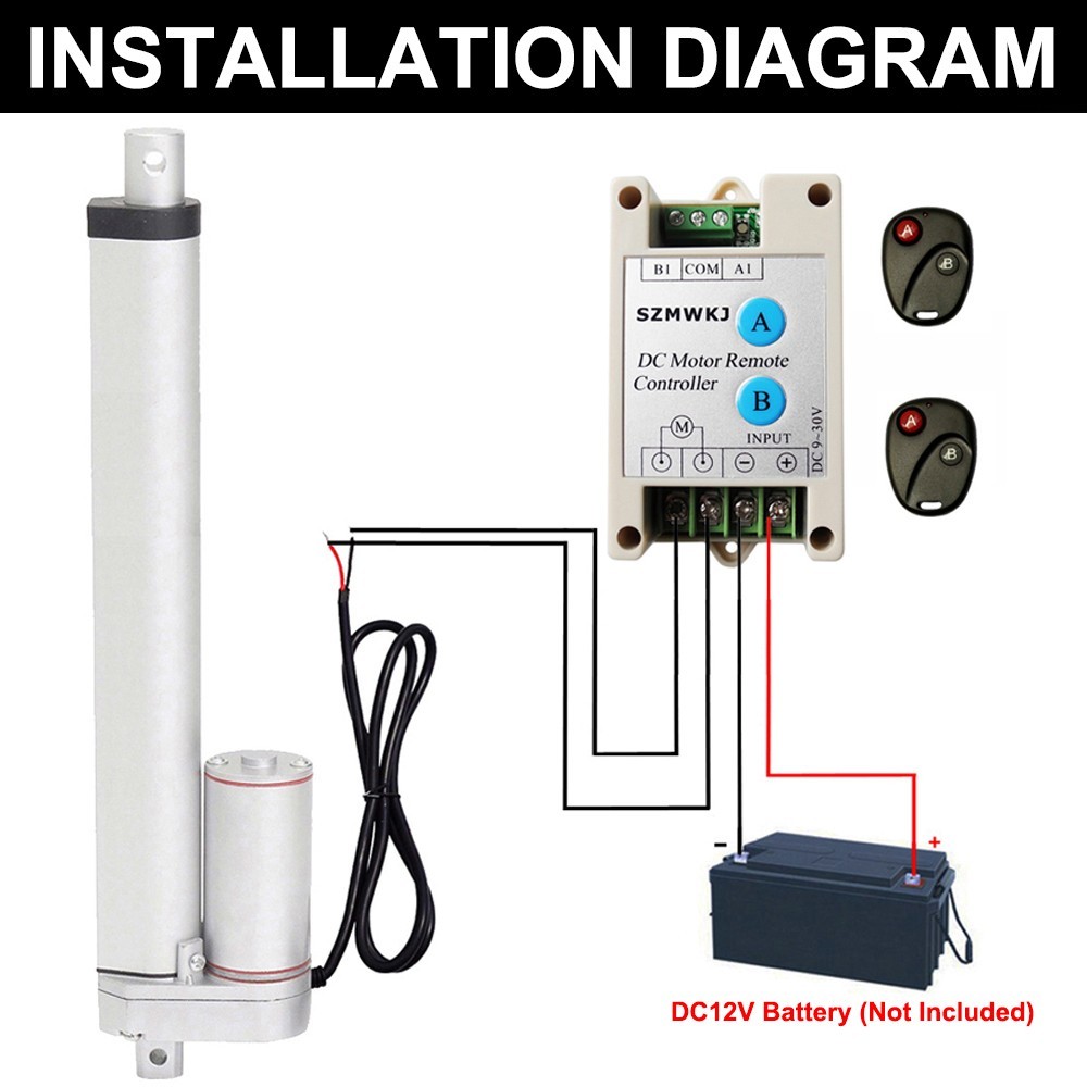 DC 12V 12″ inch Linear Actuator W/ Wireless Remote Controller for Electric Power