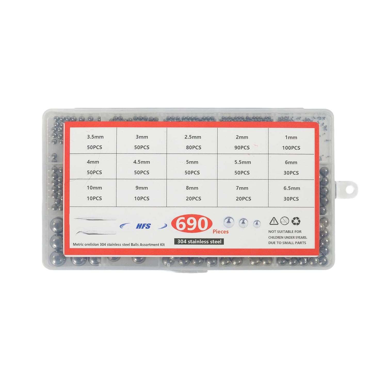 HFS(R) Bearing Balls Assortment Kit Stainless Steel304 15 Different Sizes 1-10mm