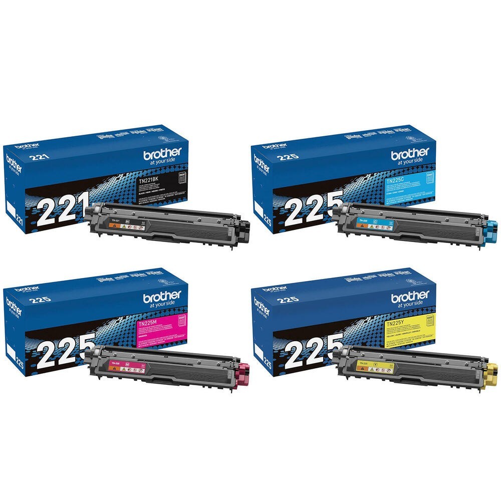 Brother TN221 Black Toner & Brother TN225 CMY Toner (Cyan, Magenta, Yellow)