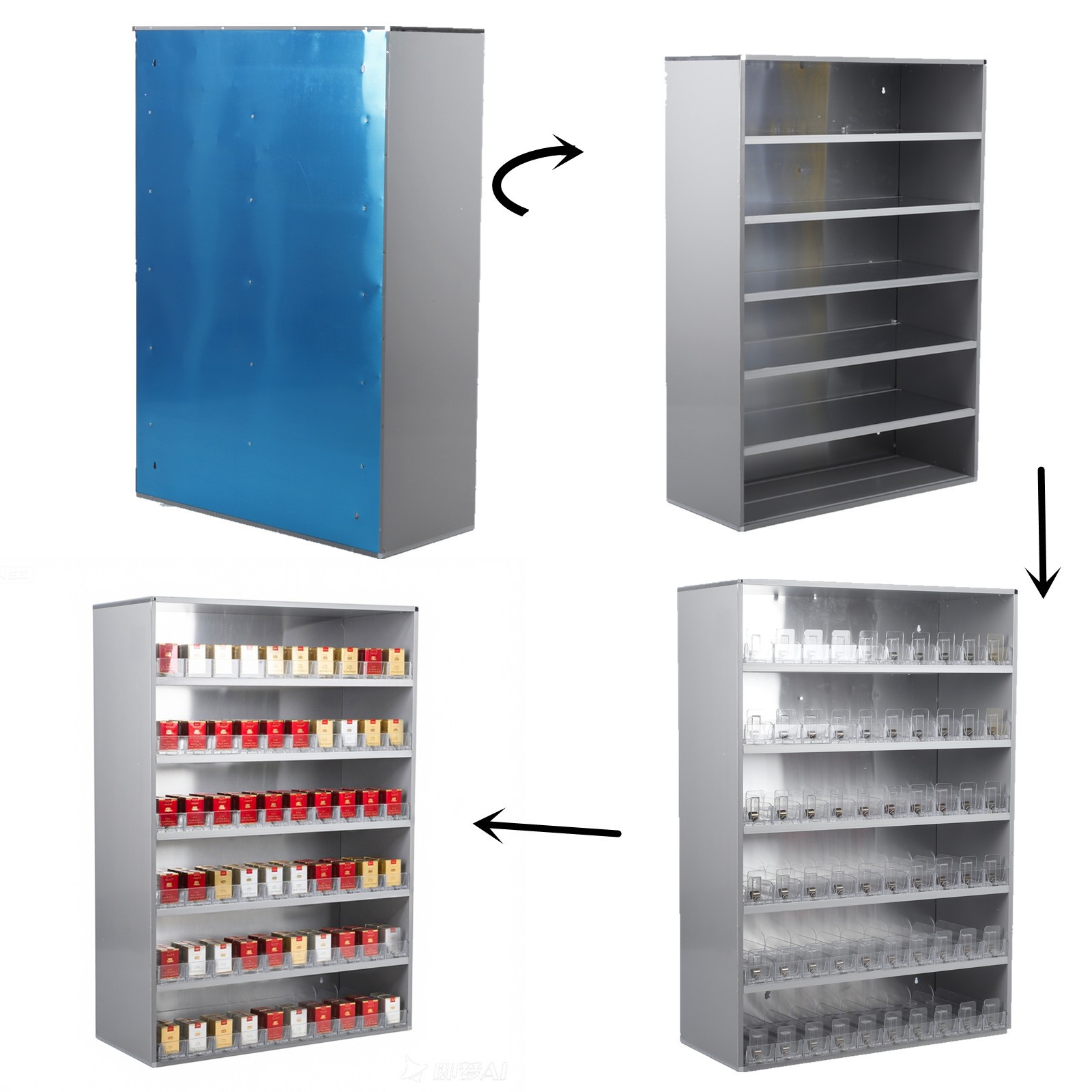 Cigarettes Retail Display Rack Aluminium Cigarettes Cabinet 6 Layers 10 Clips
