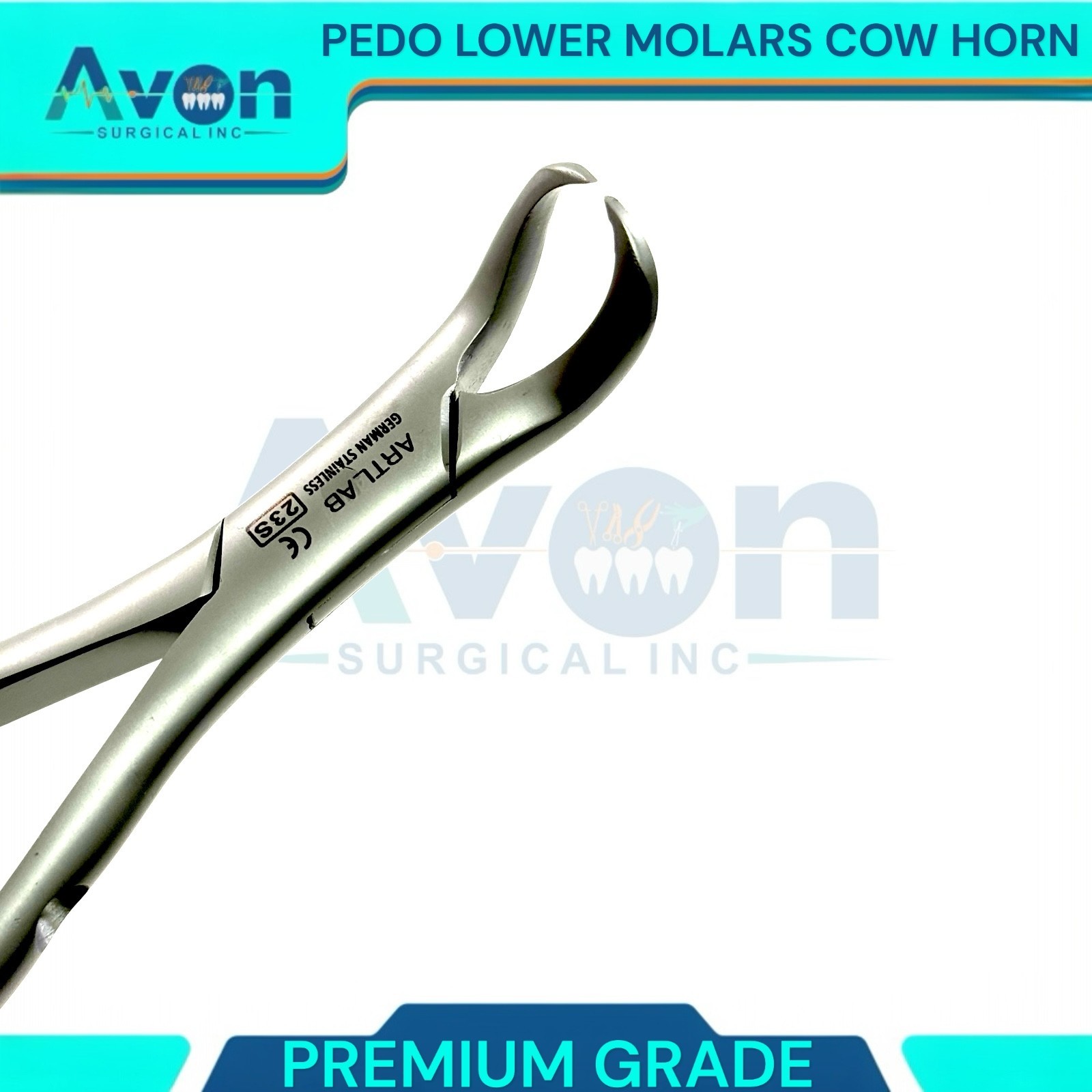 23S Pediatric Lower Molar Extraction Pliers, Cow Horn Beak, Perforated Handle 1x