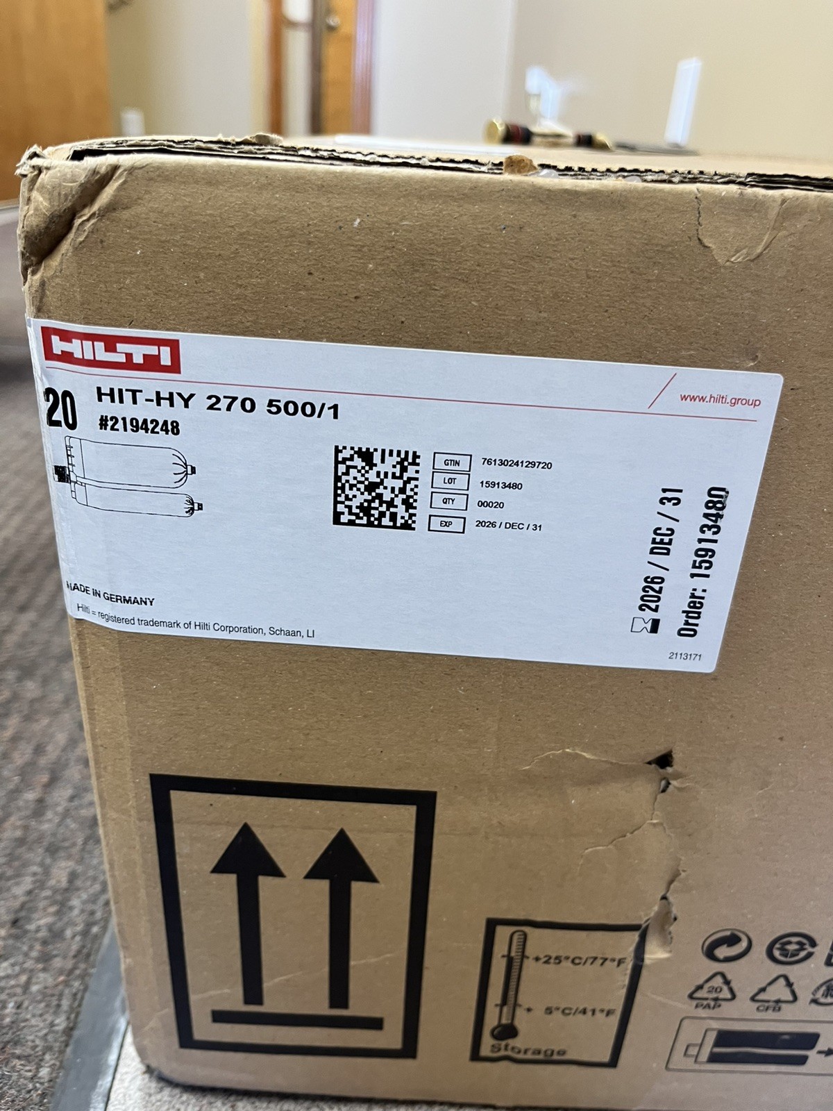 Hilti HIT-HY 270 Epoxy Adhesive 11.1 fl oz Case Of 25 Tubes
