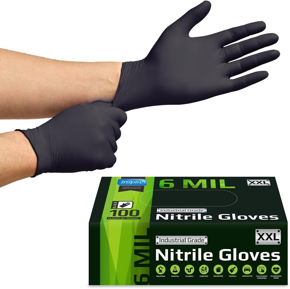 Black Nitrile Gloves HEAVY DUTY 6 Mil Nitrile Chemical Resistant Medical Cooking